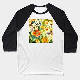 Whimsical Floral Pattern Baseball T-Shirt